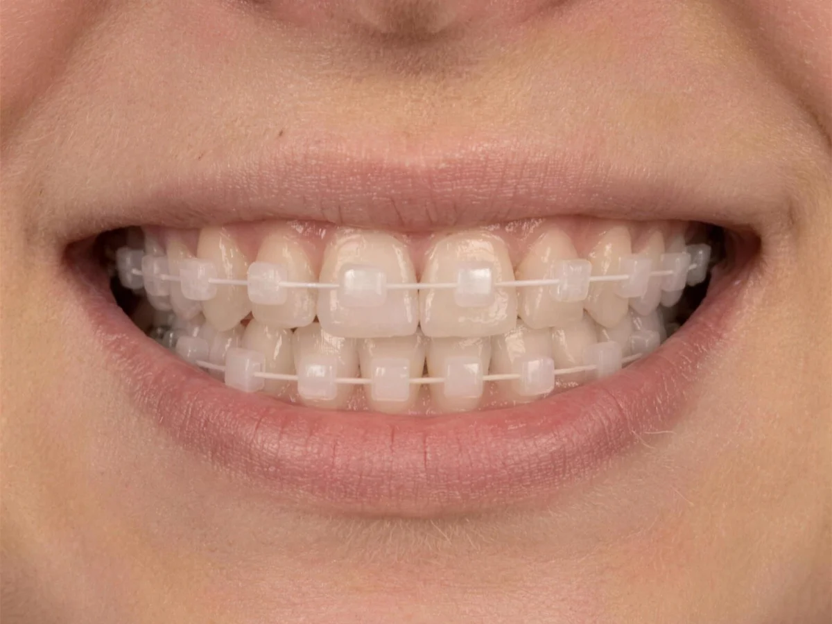 Sonrisa con brackets de autoligado estéticos, translúcidos y discretos.